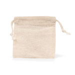 Naturbelassener Baumwollbeutel mit Kordelzug, ideal für die Aufbewahrung von Edelsteinen.