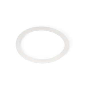 Transparenter Dichtungsring für eine Wasserfilter-Membran auf weißem Hintergrund.